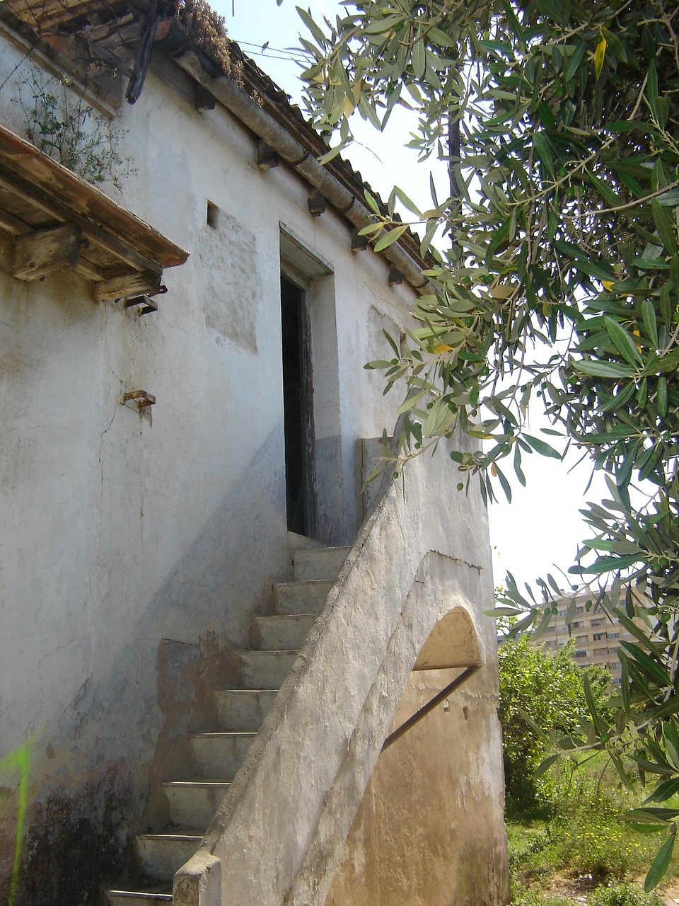 farmhouse, casa vieja, stone house, ladder